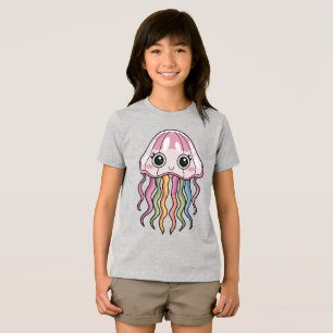 Cute Kawaii Jellyfish with Rainbow Tentacles Tri-Blend Shirt