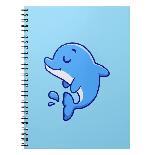 Cute Kawaii Jumping Dolphin Minimalist Illustratio Notebook (Front)