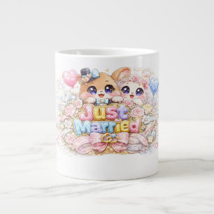 Cute Kawaii Just Married Couple Animals Pastel Pin Large Coffee Mug