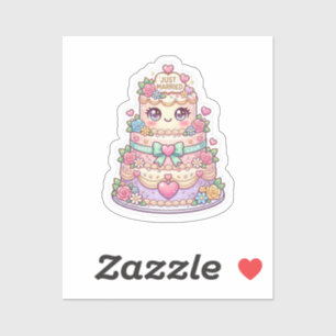 Cute Kawaii Just Married Wedding Cake Pastel Flora