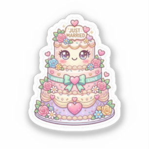 Cute Kawaii Just Married Wedding Cake Pastel Flora