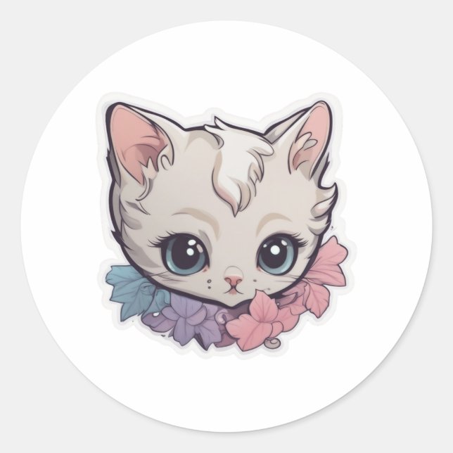 Cute Kawaii Kitten  1 Classic Round Sticker (Front)