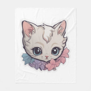 Cute Kawaii Kitten  1 Fleece Blanket