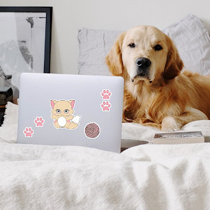 Cute Kawaii Kitten and Paw Prints