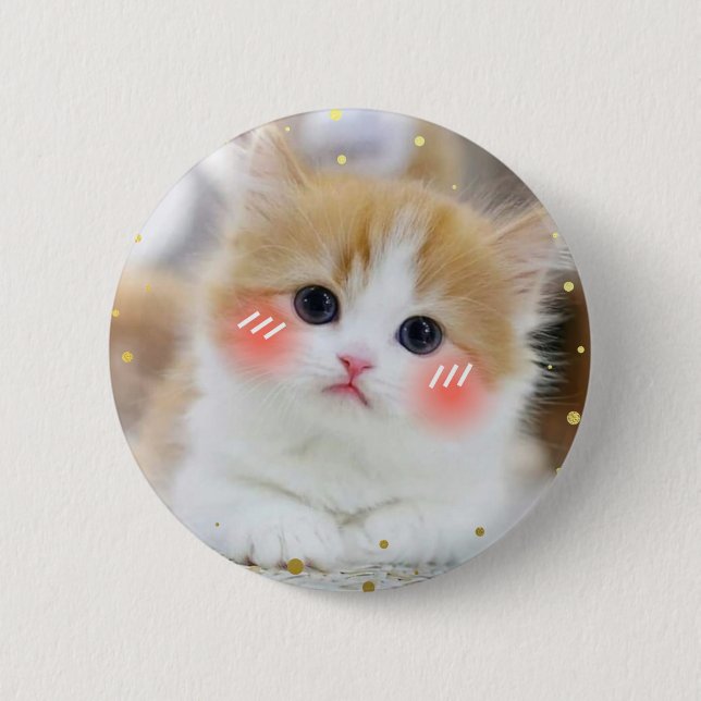 Cute Kawaii Kitten Blush Face Button BadgeButton (Front)