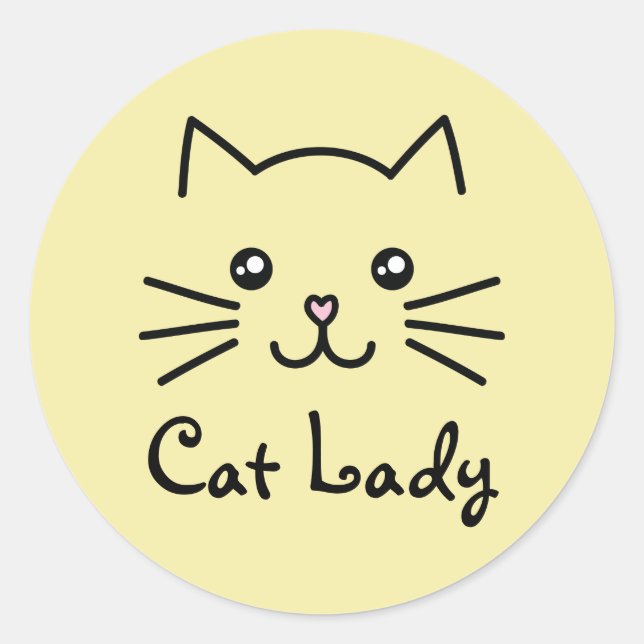 Cute Kawaii Kitten Cat Face Cat Lover Minimalist Classic Round Sticker (Front)