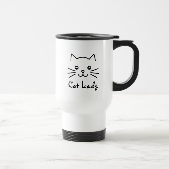 Cute Kawaii Kitten Cat Face Cat Lover Minimalist Travel Mug (Right)