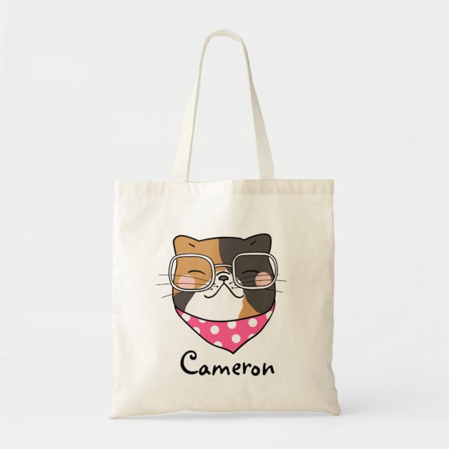 Cute Kawaii Kitten Cat Face With Eyeglasses   Tote Bag (Front)