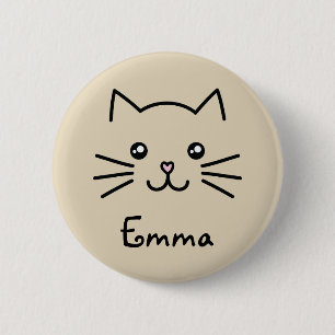Cute Kawaii Kitten Cat Face With Pink Heart Nose 6 Cm Round Badge