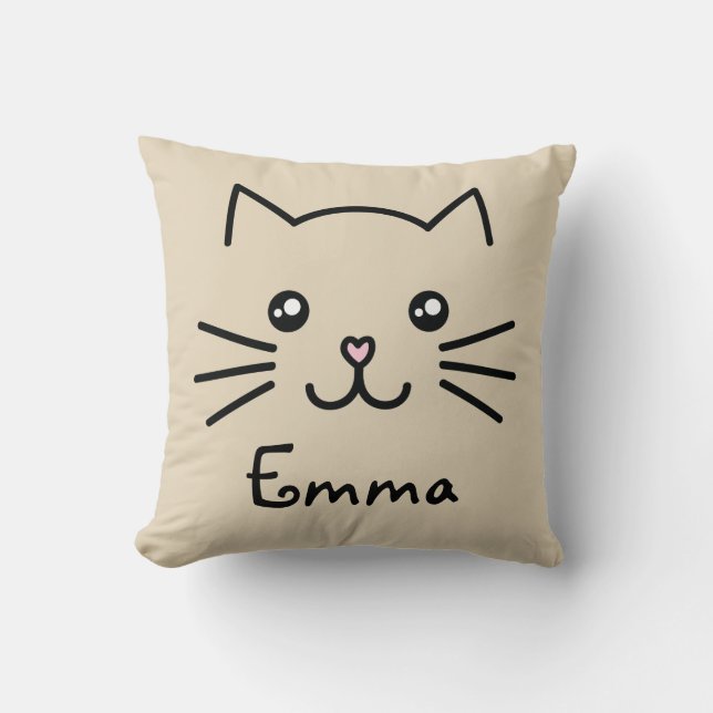 Cute Kawaii Kitten Cat Face With Pink Heart Nose Cushion (Front)
