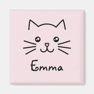 Cute Kawaii Kitten Cat Face With Pink Heart Nose Magnet