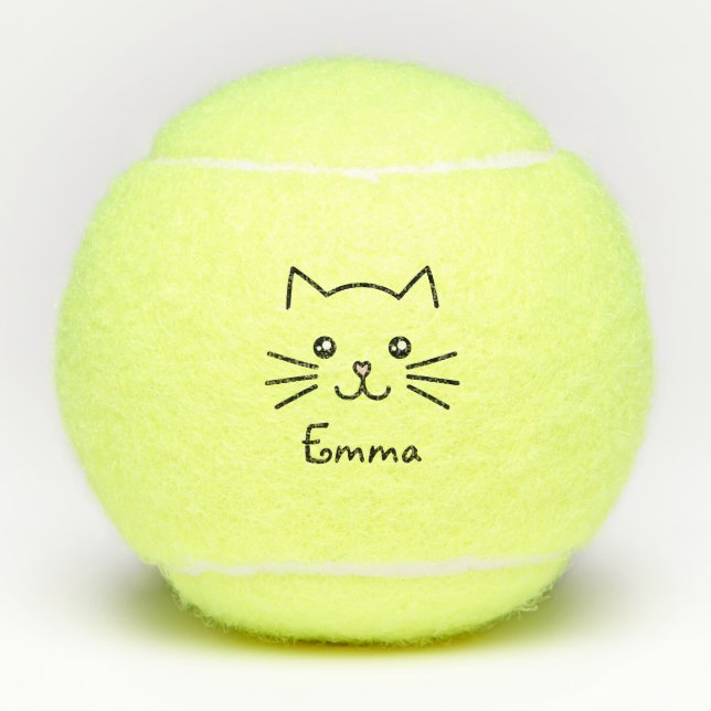 Cute Kawaii Kitten Cat Face With Pink Heart Nose Tennis Balls (Front)