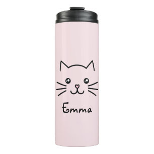 Cute Kawaii Kitten Cat Face With Pink Heart Nose Thermal Tumbler