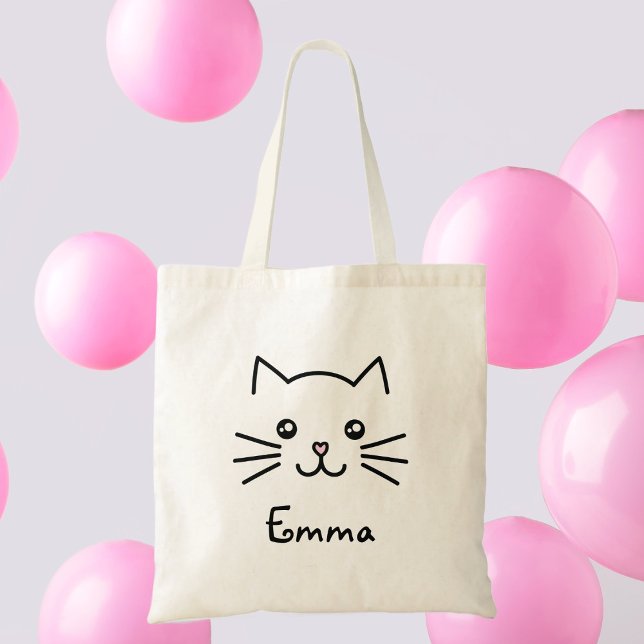 Cute Kawaii Kitten Cat Face With Pink Heart Nose Tote Bag (Creator Uploaded)