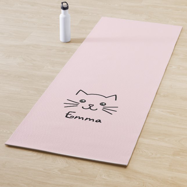 Cute Kawaii Kitten Cat Face With Pink Heart Nose Yoga Mat (In Situ)