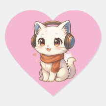 ​Cute Kawaii Kitten Headphone Sticker in Pink Hear