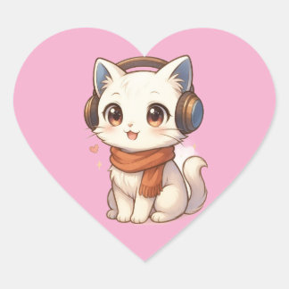 ​Cute Kawaii Kitten Headphone Sticker in Pink Hear