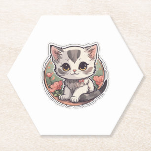 Cute Kawaii Kitten   Paper Coaster
