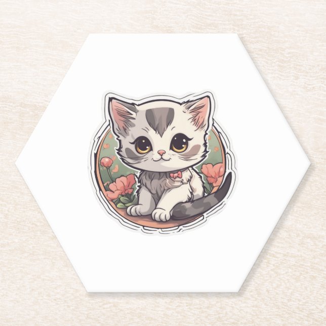 Cute Kawaii Kitten   Paper Coaster (Front)