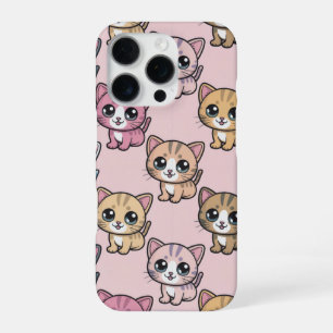 "Cute Kawaii Kitten Pattern iPhone 16 Pro Case. Case