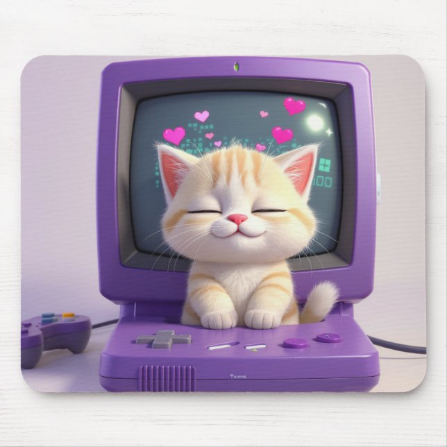 Cute Kawaii Kitten Retro Computer Mouse Pad (Front)