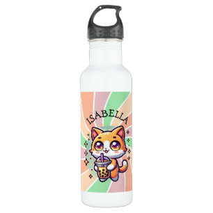 Cute Kawaii Kitten with Bubble Tea Personalised 710 Ml Water Bottle