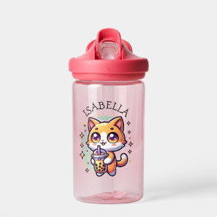 Cute Kawaii Kitten with Bubble Tea Personalised Water Bottle