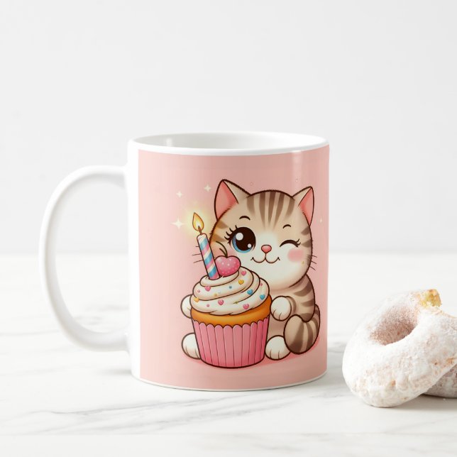 Cute Kawaii kitten with Cupcake Coffee Mug (With Donut)