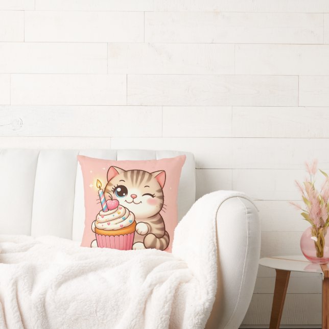 Cute Kawaii kitten with Cupcake Cushion (Couch)