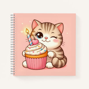 Cute Kawaii kitten with Cupcake Notebook