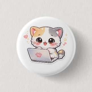 Cute Kawaii Kitten Working on Laptop Pin