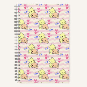 Cute Kawaii Kittens Patterns Pink Spiral Notebook