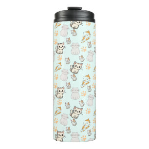 Cute Kawaii Kittens & Paw Pattern Thermal Thumbler Tumbler