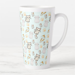 Cute Kawaii Kittens & Paws Pattern Latte Mug