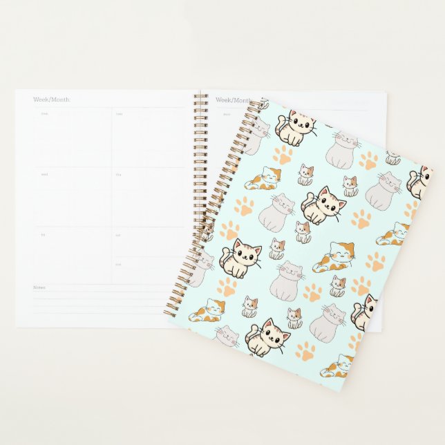 Cute Kawaii Kittens & Paws Pattern Planner  (Display)