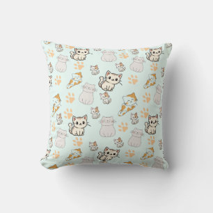 Cute Kawaii Kittens & Paws Throw Pillow