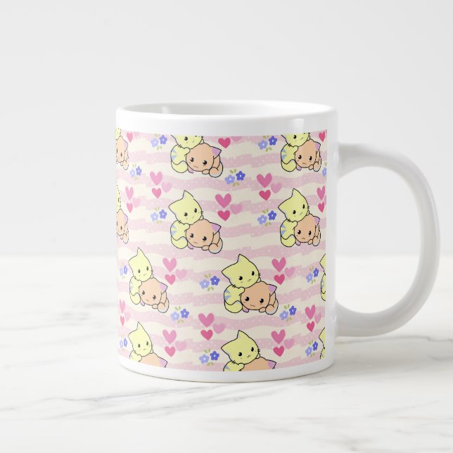 Cute Kawaii Kittens Pink Pastel Ceramic Coffee Mug (Right)