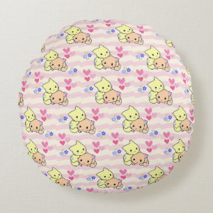 Cute Kawaii Kittens Pink Pastel Decorative Round P Cushion
