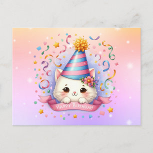 Cute  Kawaii Kitty Cat Birthday Greeting PostCard