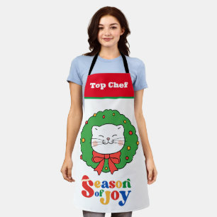 Cute Kawaii Kitty Cat Christmas Season of Joy Apron