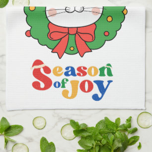 Cute Kawaii Kitty Cat Christmas Season of Joy Tea Towel
