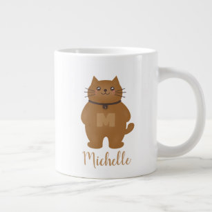 Cute Kawaii Kitty Cat Lover Monogram Add Your Name Large Coffee Mug