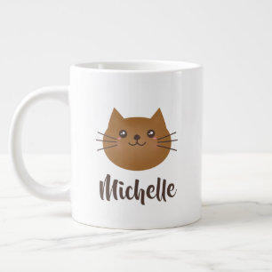 Cute Kawaii Kitty Cat Lover Whimsical Monogram Large Coffee Mug