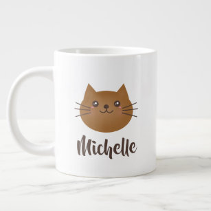 Cute Kawaii Kitty Cat Lover Whimsical Monogram Large Coffee Mug