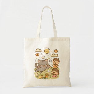 Cute Kawaii Kitty Cat Playing with Soap Bubbles Tote Bag