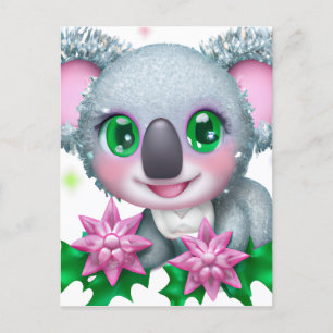 Cute Kawaii Koala Bear with Flowers Postcard