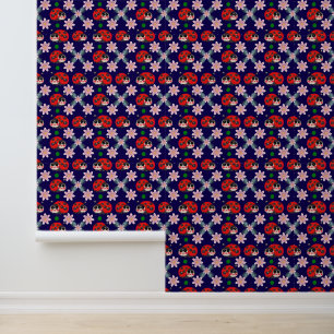 Cute Kawaii Ladybug Floral Seamless Pattern Wallpaper