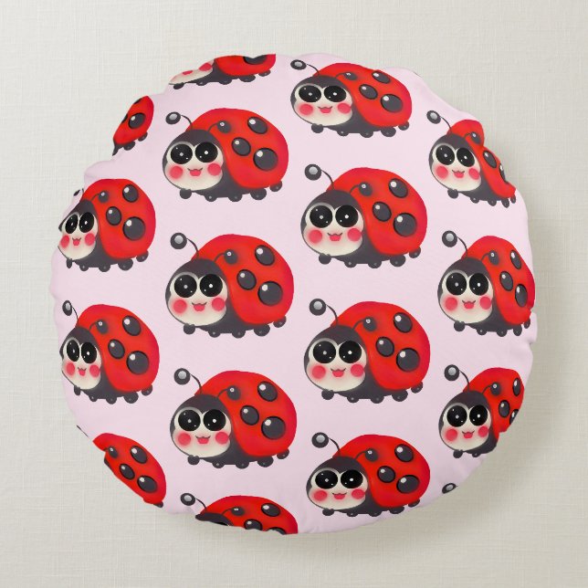 Cute Kawaii Ladybug Pattern  Round Cushion (Front)