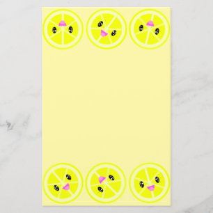 Cute Kawaii Lemon Border Lemonade Stationery Paper