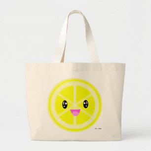 Cute Kawaii lemon citrus fruit vegan food shopping Large Tote Bag
